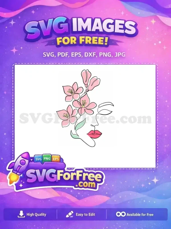 A beautiful free design showcasing elegant pink flowers, soft green leaves, and stylish pink lips against a dark background. This free SVG offers modern floral charm.