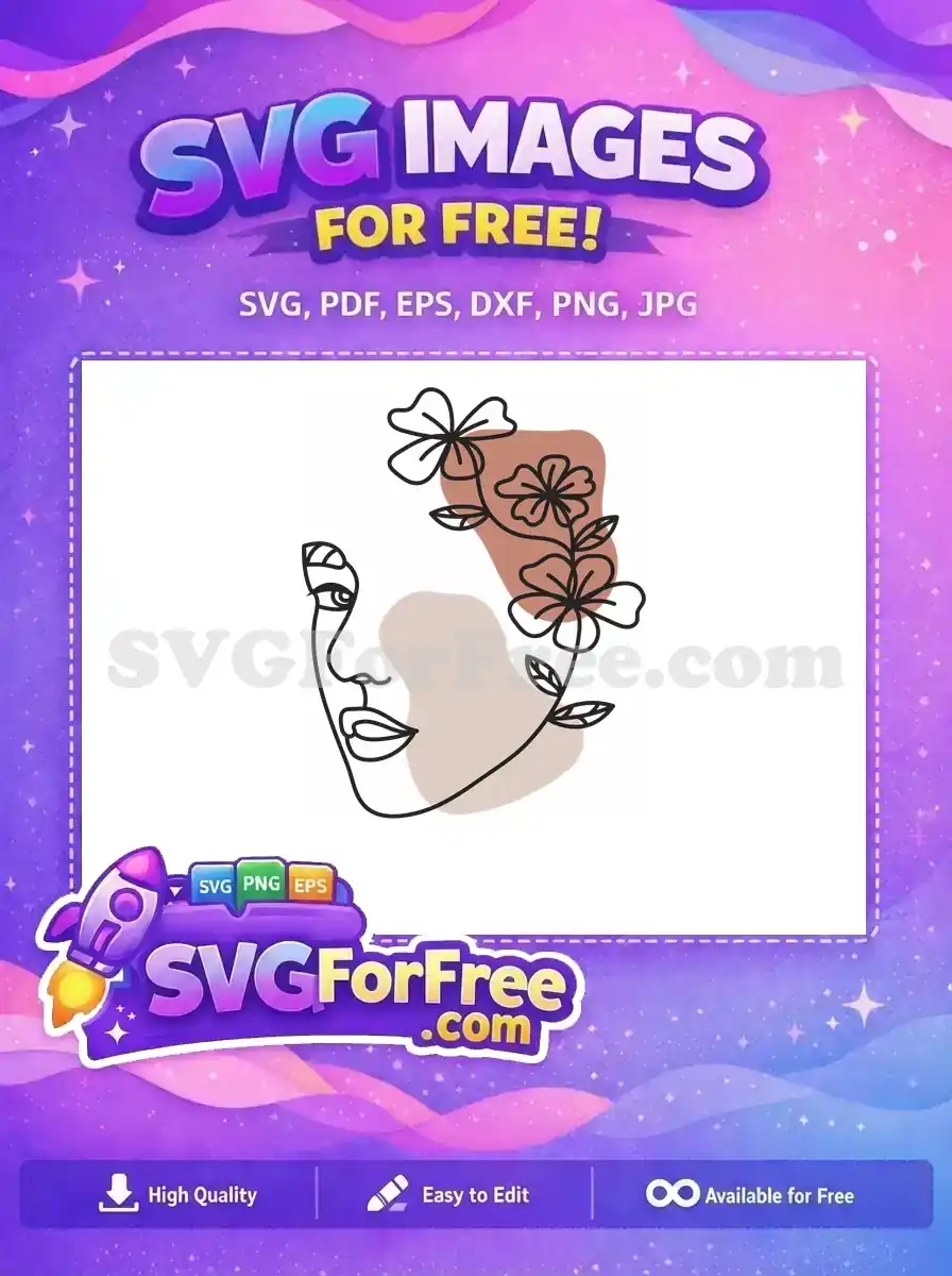 A free minimalist line art face with abstract shapes and floral elements on a dark background. This free design offers modern elegance.