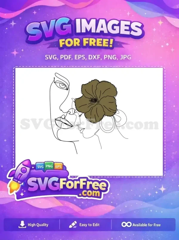 Free one-line art of two faces in profile, with an olive flower. An elegant free design for love and nature themes.