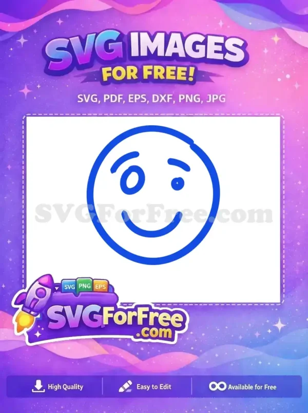 Free Winking Expression Free Blue Line Art Emoji Free SVG