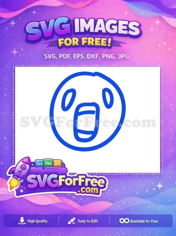 Free Gasping Expression Free Open Mouth Blue Line Art Free SVG