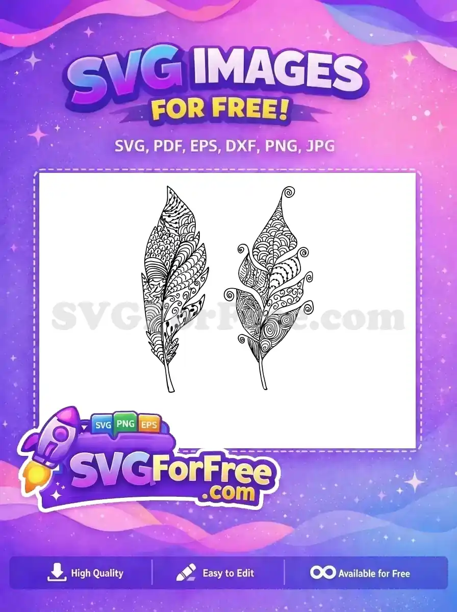 Free Intricate Line Art Free Peacock Feather Design Free SVG