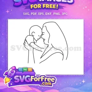 Free Black Line Pregnant Free Mother Child Portrait Free SVG
