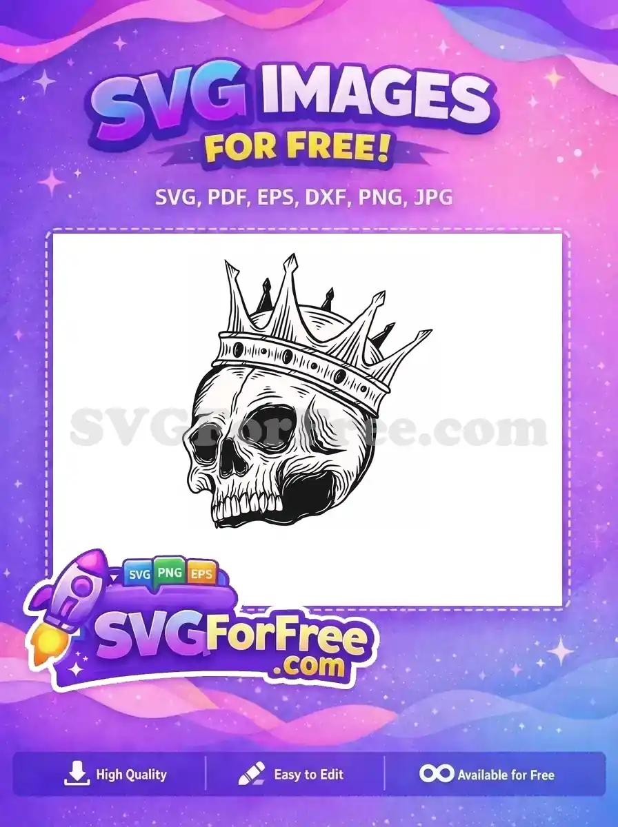 Free Crowned Skull Face Free Line Art Tattoo Free SVG