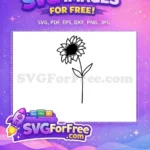 Free Black Line Art Free Simple Stencil Sunflower Free SVG - Instant Download