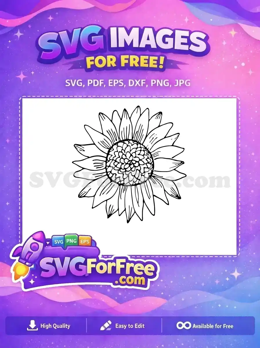 Free Line Art Free Detailed Petals Sunflower Free SVG
