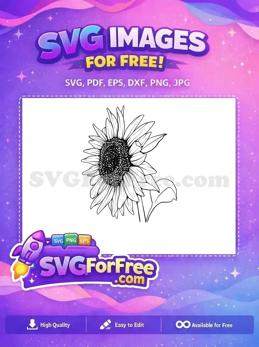 Free Detailed Petals Free Black Center Sunflower Free SVG 2