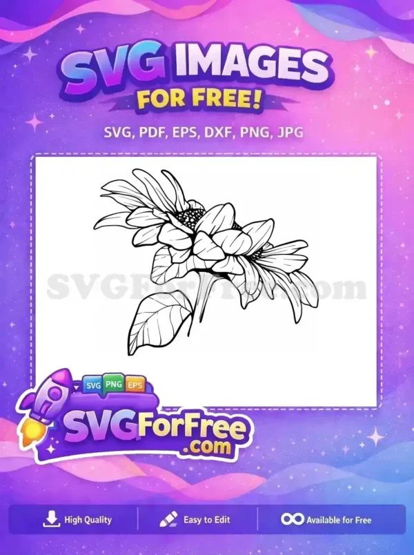 Free Line Art Free Sunflower Design Floral Free SVG 1