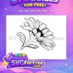 Free Line Art Free Floral Sunflower Outline Free SVG 1 - Instant Download