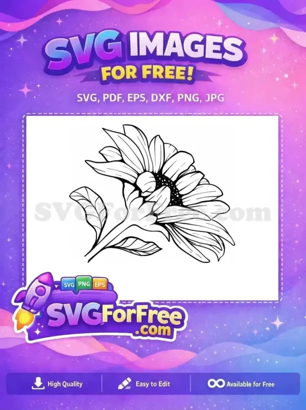 Free Line Art Free Floral Sunflower Outline Free SVG 1