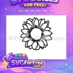 Free Black Line Art Free Sunflower Outline Floral Free SVG - Instant Download