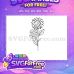 Free Double Sunflower Free Floral Line Art Design Free SVG - Instant Download