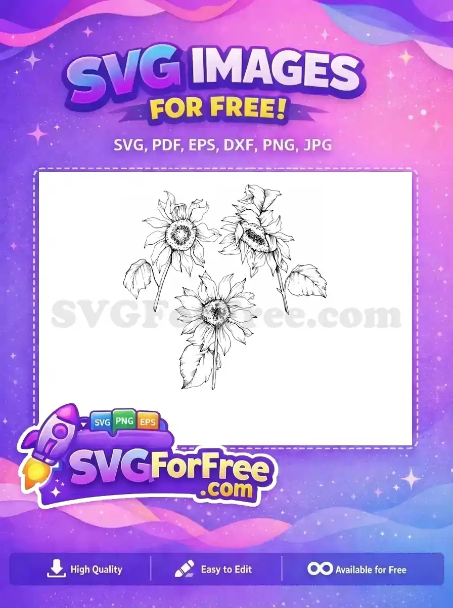 Free Detailed Line Free Art Sunflower Floral Free SVG 1