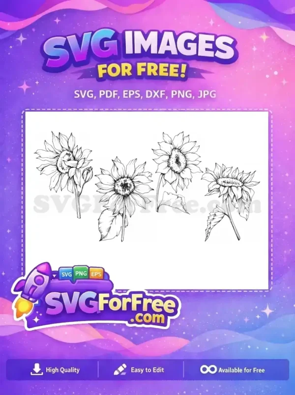 Free Simple Line Art Free Black Sunflower Silhouette Free SVG Free Simple Line Art Free Black Sunflower Silhouette Free SVG