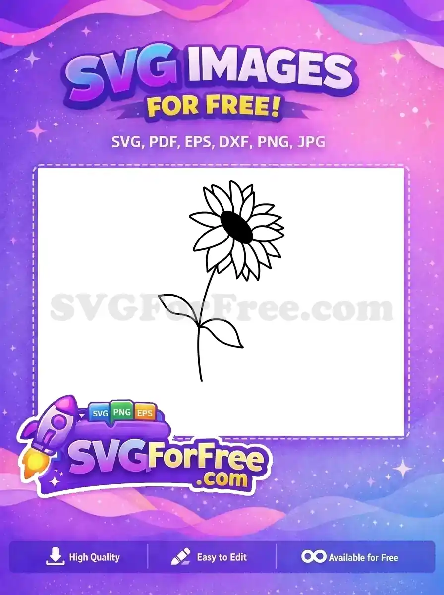 Free Black Line Free Art Sunflower Floral Free SVG