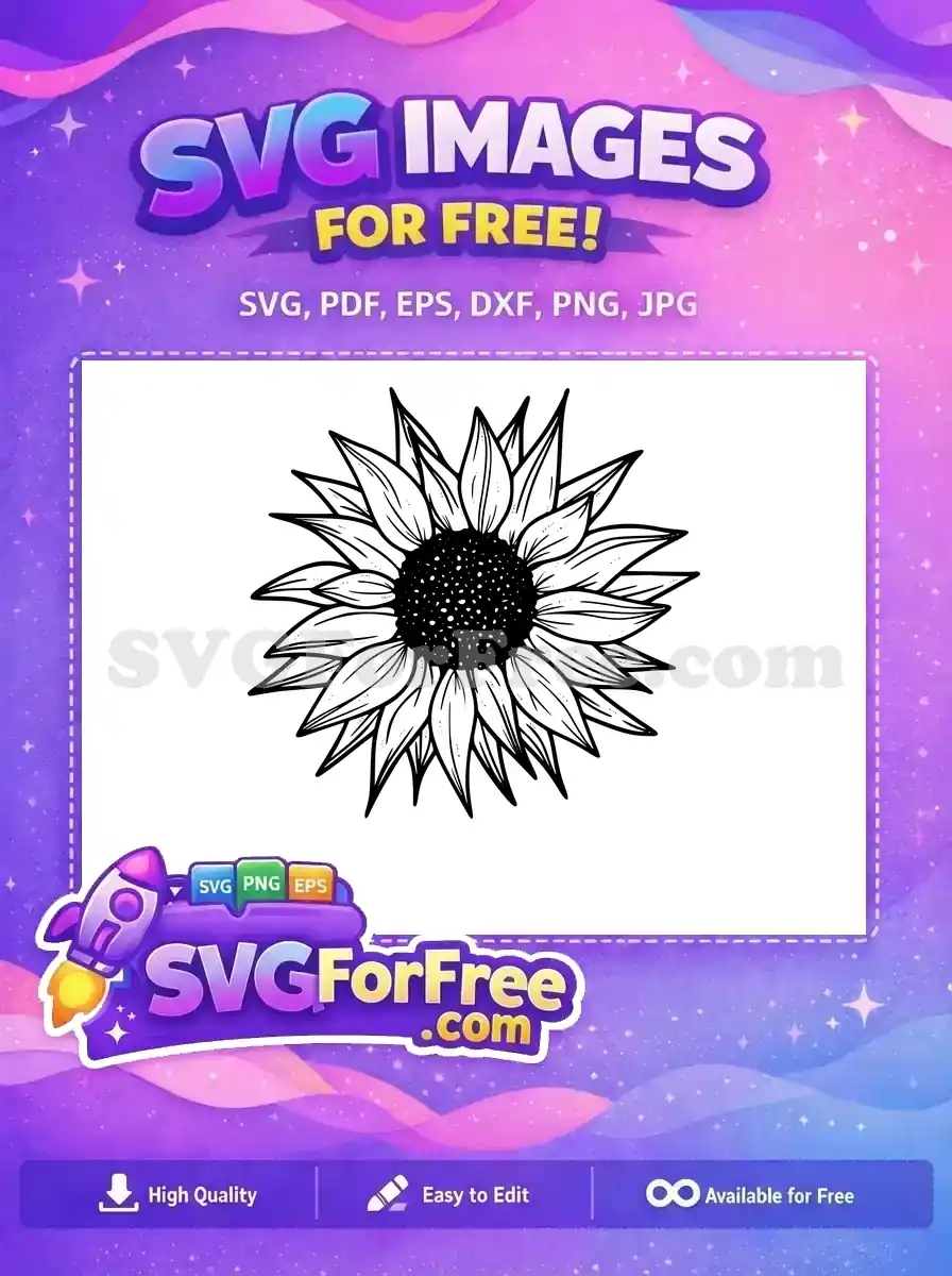 Free Detailed Petals Free Black Center Sunflower Free SVG 4