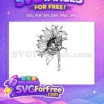 Free Line Art Free Floral Sunflower Outline Free SVG 2 - Instant Download