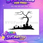 Free Spooky Tree Free Gravestones Halloween Scene Free SVG - Instant Download