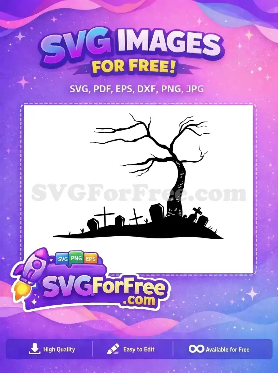 Free Spooky Tree Free Gravestones Halloween Scene Free SVG