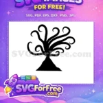 Free Black Silhouette Free Curled Branches Line Art Tree Free SVG - Instant Download