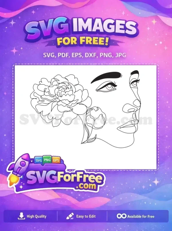 Free Floral Line Art Free Woman Face Portrait Free SVG