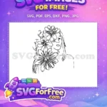 Free Flower Crown Free Line Art Women Portrait Free SVG - Instant Download
