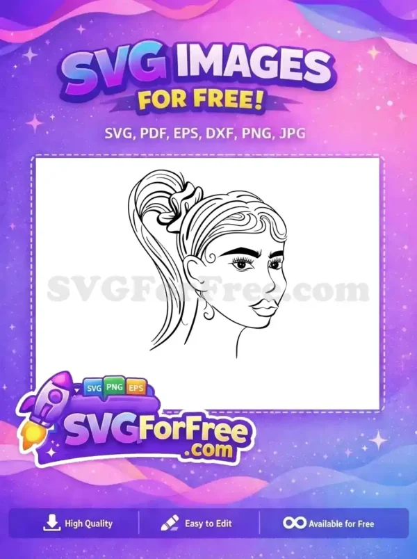 Free Ponytail Line Art Free Eyelashes Woman Free SVG