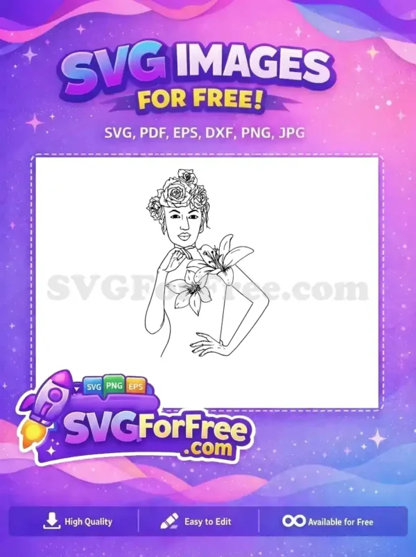 Free Rose Crown Free Lily Detail Line Art Women Free SVG