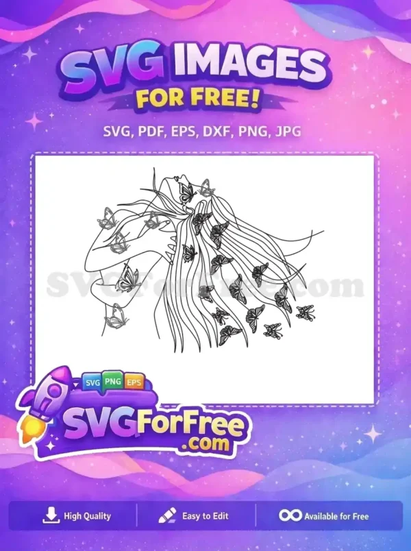 Free Butterfly Woman Free Line Art Women Design Free SVG