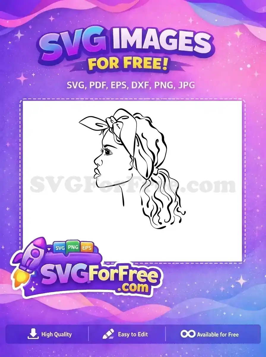 Free Headscarf Line Art Free Ponytail Hairstyle Women Free SVG
