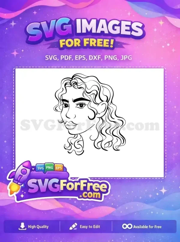 Free Curly Hair Free Eyelashes Line Art Women Free SVG 1 Free Curly Hair Free Eyelashes Line Art Women Free SVG 1