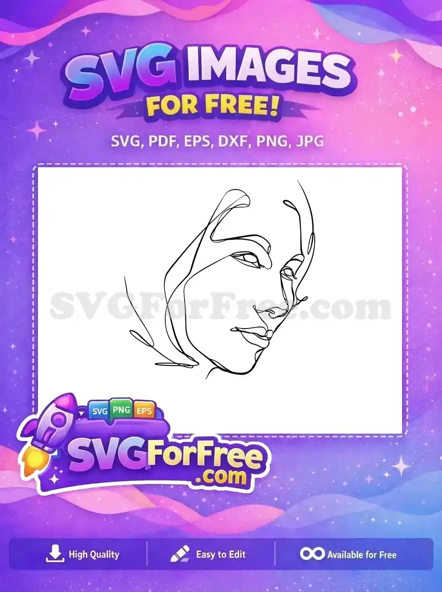Free Woman Elegant Face Free Continuous Line Art Portrait Free SVG