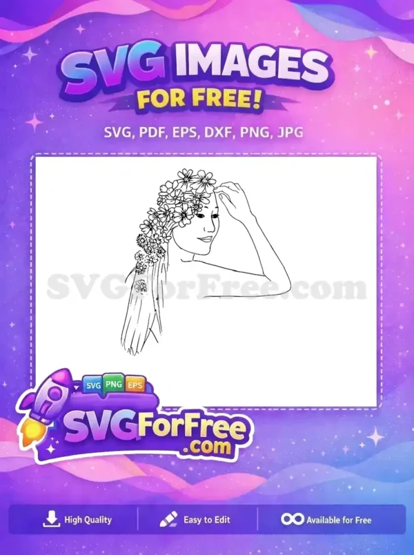 Free Woman Flower Crown Free Hairstyle Line Art Free SVG
