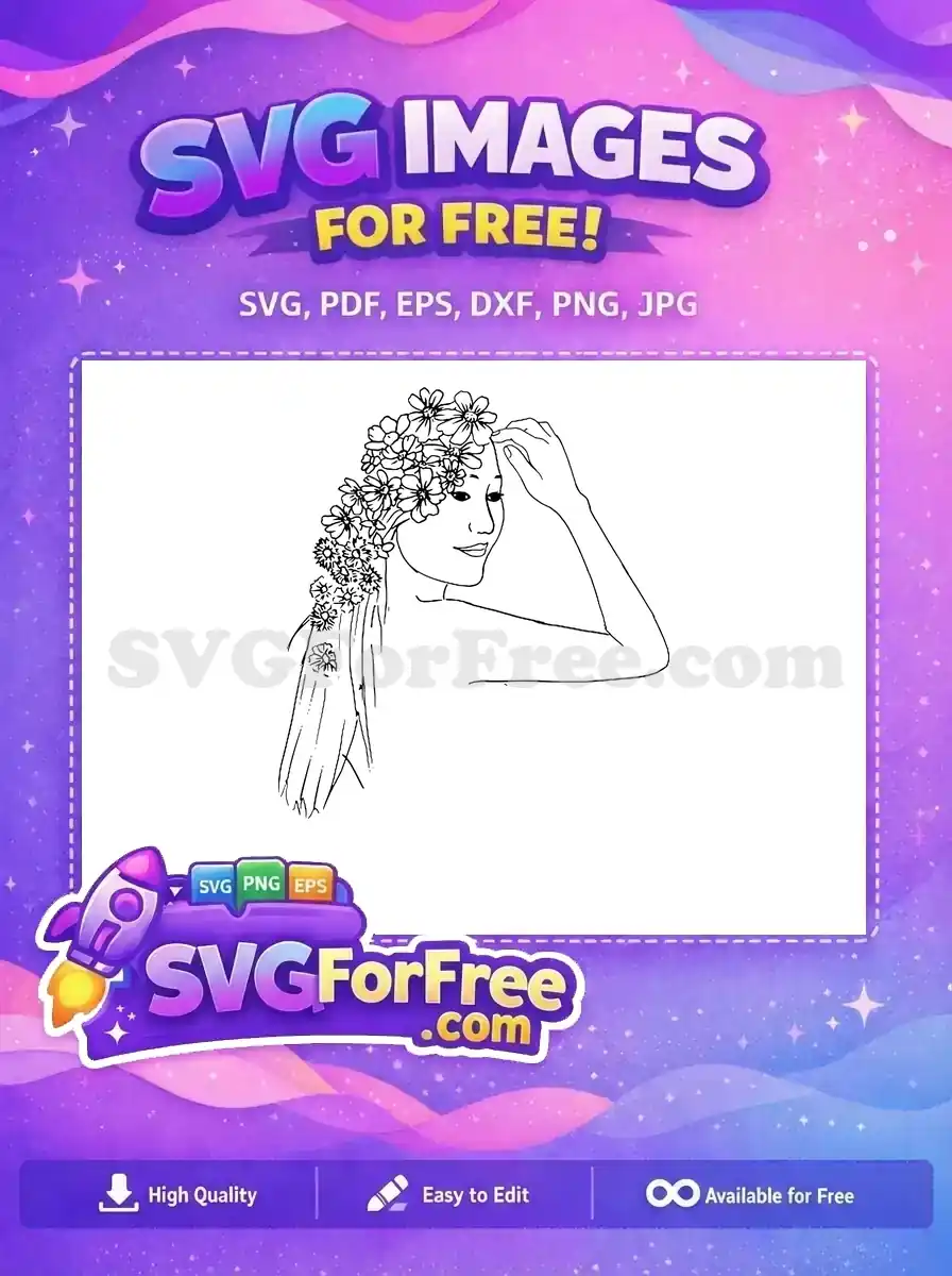 Free Woman Flower Crown Free Hairstyle Line Art Free SVG