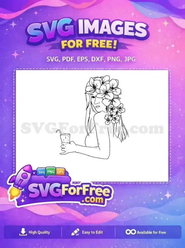 Free Flower Crown Free Cocktail Line Art Women Free SVG 1