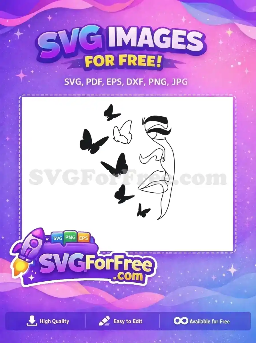 Free Butterfly Woman Free Line Art Portrait Free SVG 2