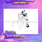 Free Black Butterflies Line Art Free Woman Face Design Free SVG - Instant Download