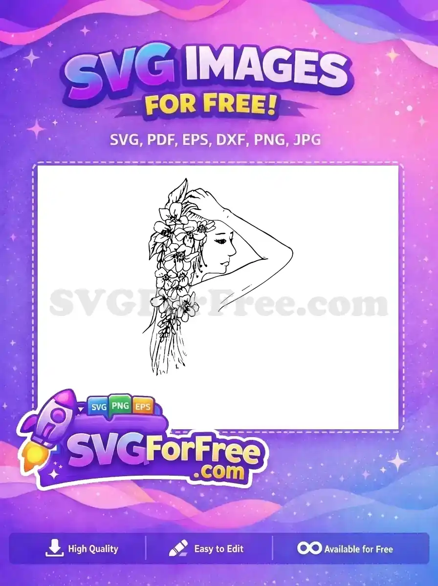 Free Woman Flowers Hair Free Line Art Women Free SVG