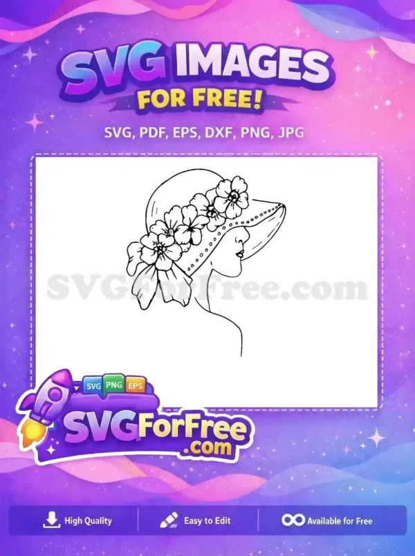 Free Floral Hat Free Line Art Elegant Woman Free SVG