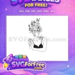 Free Woman Flowers Bird Free Line Art Women Free SVG - Instant Download