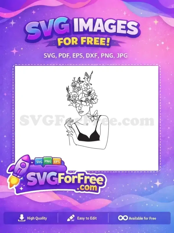 Free Woman Flowers Bird Free Line Art Women Free SVG