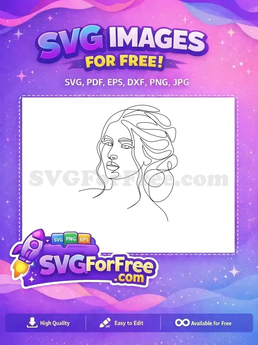 Free Flowing Hair Free Elegant Face Line Art Free SVG