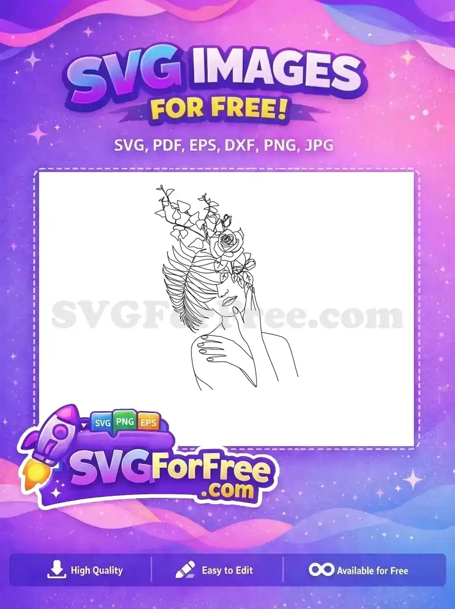 Free Rose Crown Free Line Art Woman Portrait Free SVG
