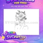 Free Rose Crown Free Butterfly Detail Line Art Free SVG - Instant Download