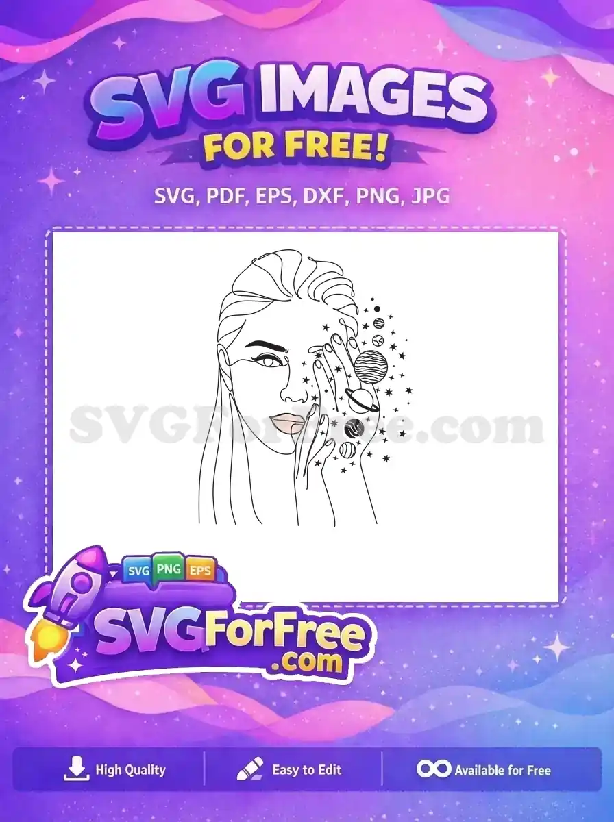Free Celestial Line Art Free Woman Planets Galaxy Free SVG