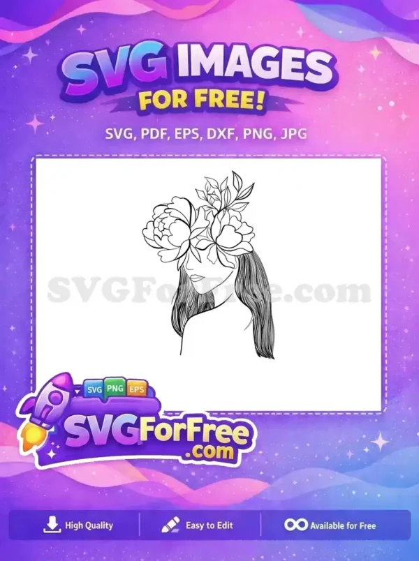 Free Floral Crown Free Haired Line Art Women Free SVG