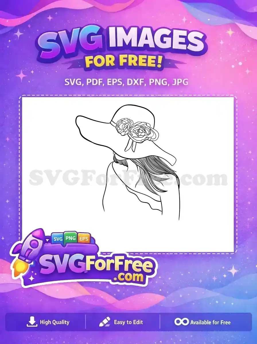 Free Floral Hat Free Elegant Woman Line Art Free SVG