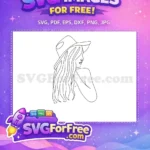 Free Woman Hat Free Wavy Hair Line Art Free SVG - Instant Download