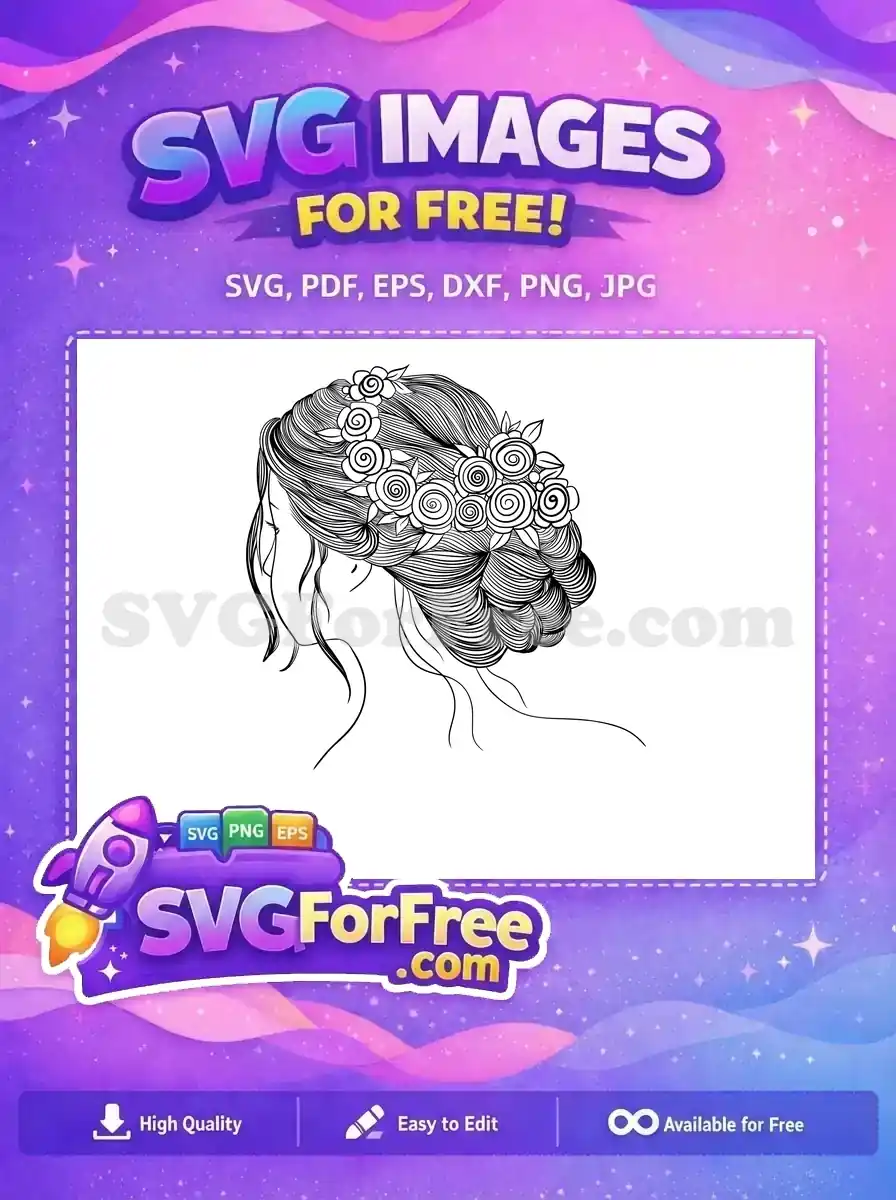 Free Flower Crown Free Wavy Hairstyle Line Art Free SVG