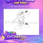 Free Butterfly Hat Free Line Art Woman Portrait Free SVG - Instant Download